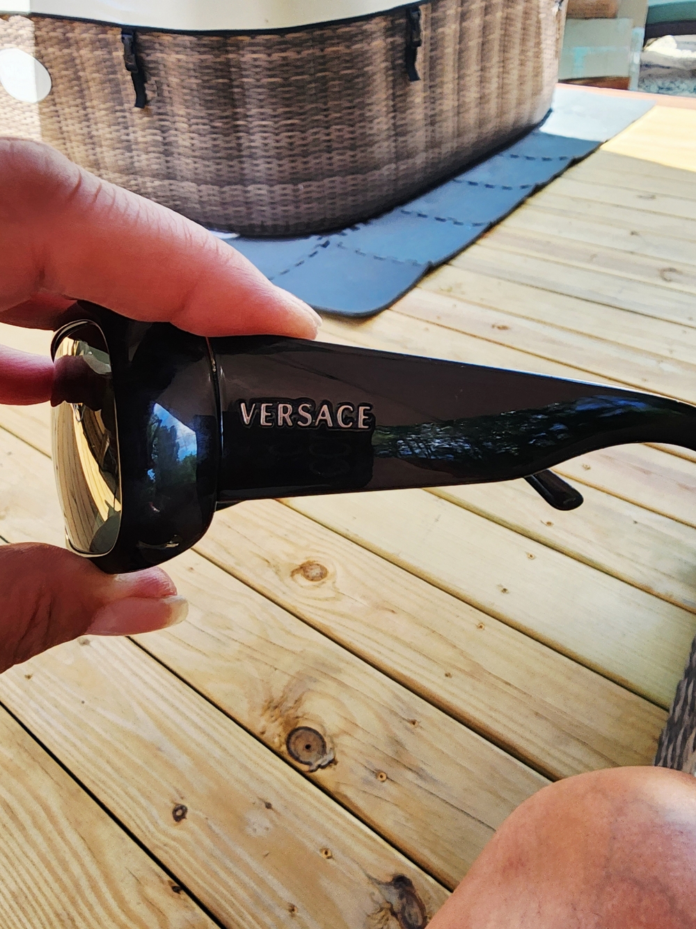 Versace Black Sunglasses with Gold Logo - Picture 7 of 8